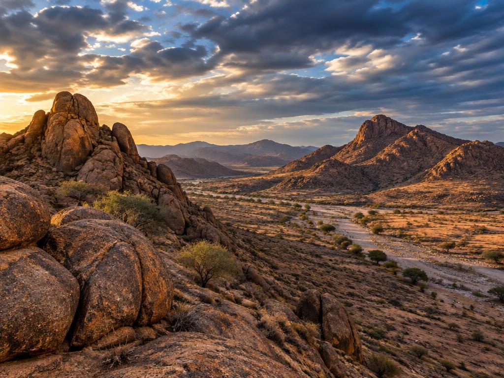Granite formations and dry riverbed in Damaraland, Namibia