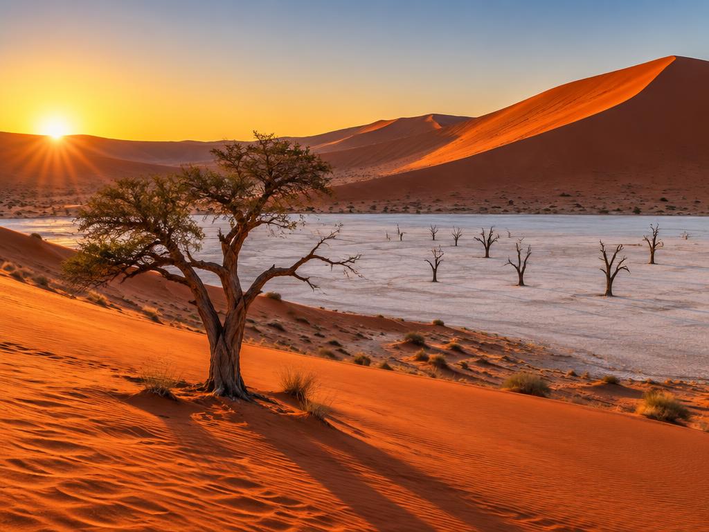 Red dunes and a camelthorn tree at Sossusvlei, Namibia