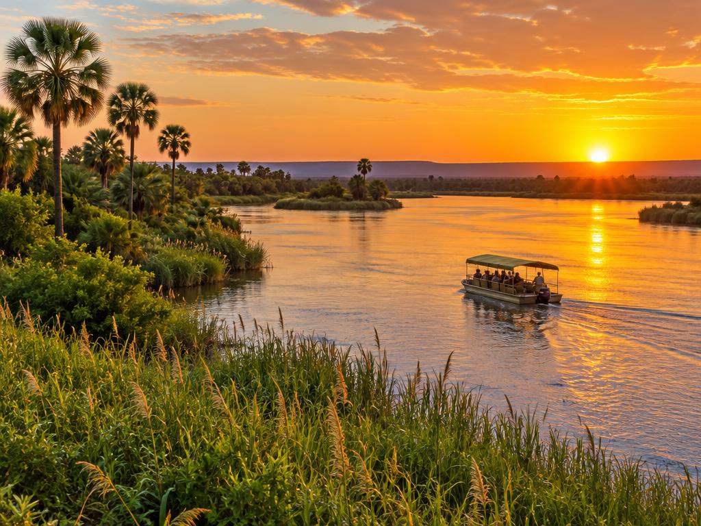 River at sunset in Namibia's Zambezi Region